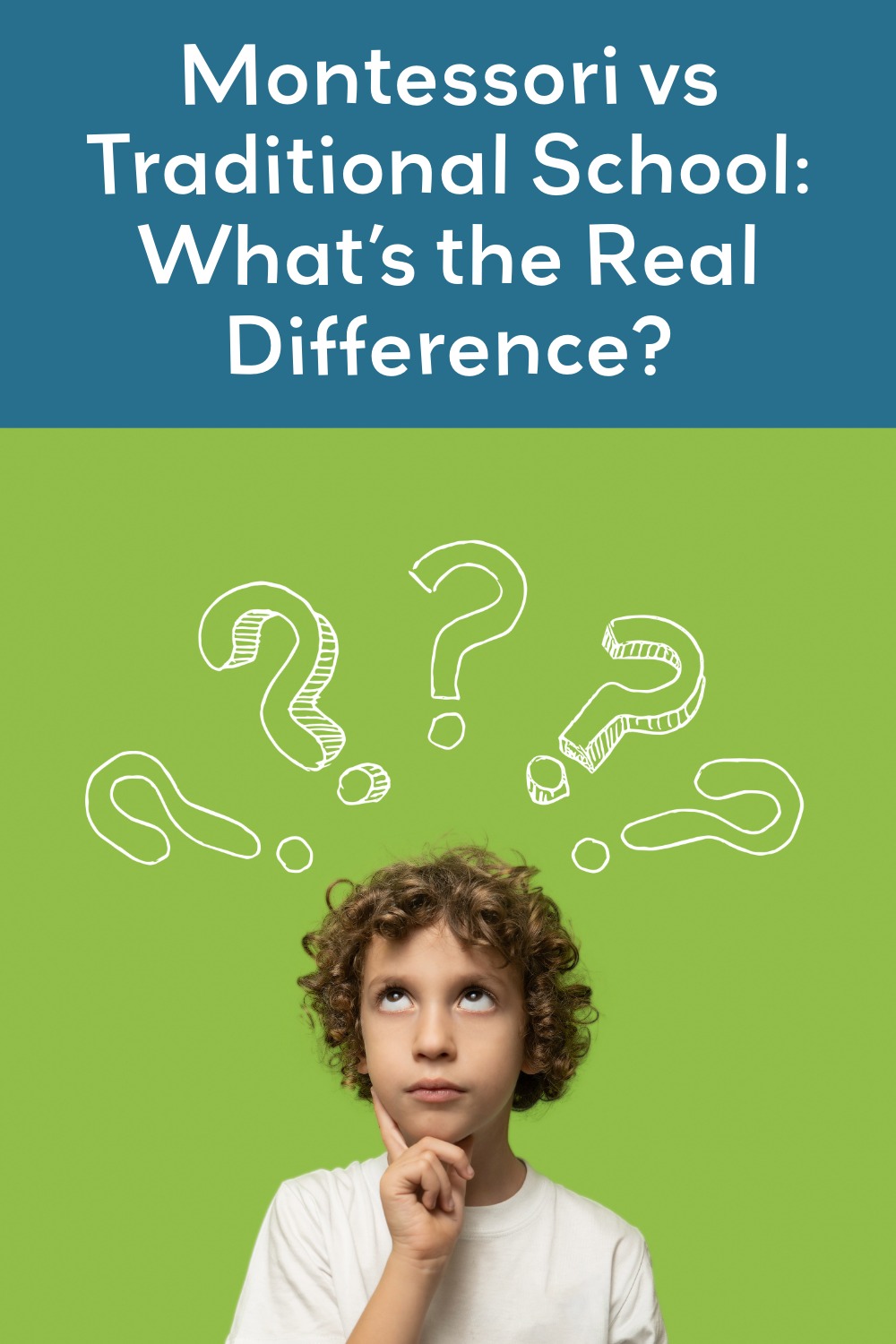 A pin to promote this blog about Montessori vs traditional school.