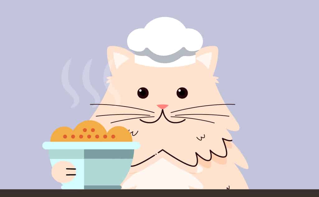 Cat baking for the sentence, "He is baking a cake." Showing how to use parts of speech for kids.