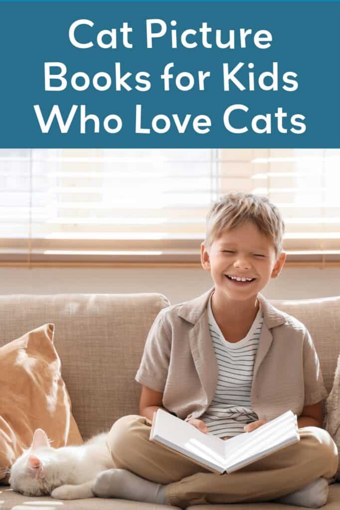A Pinterest pin to promote this blog about cat books for kids.