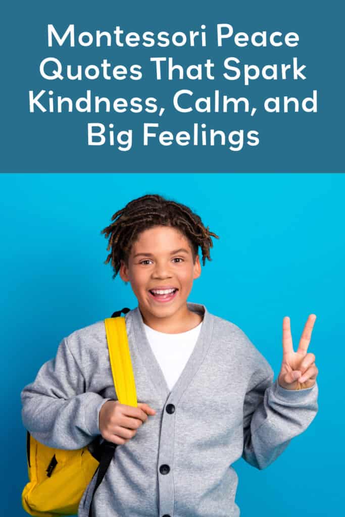 An elementary student giving the peace sign.