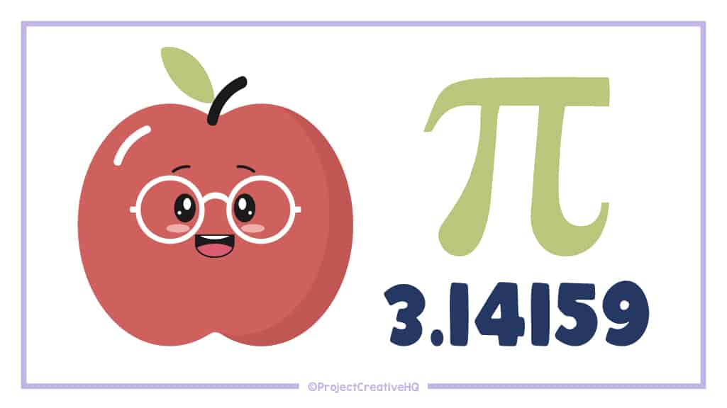 A rebus puzzle showing an image of a red apple with a smiling face and glasses beside the math symbol for pi and the number 3.14159. Take a guess at the answer!