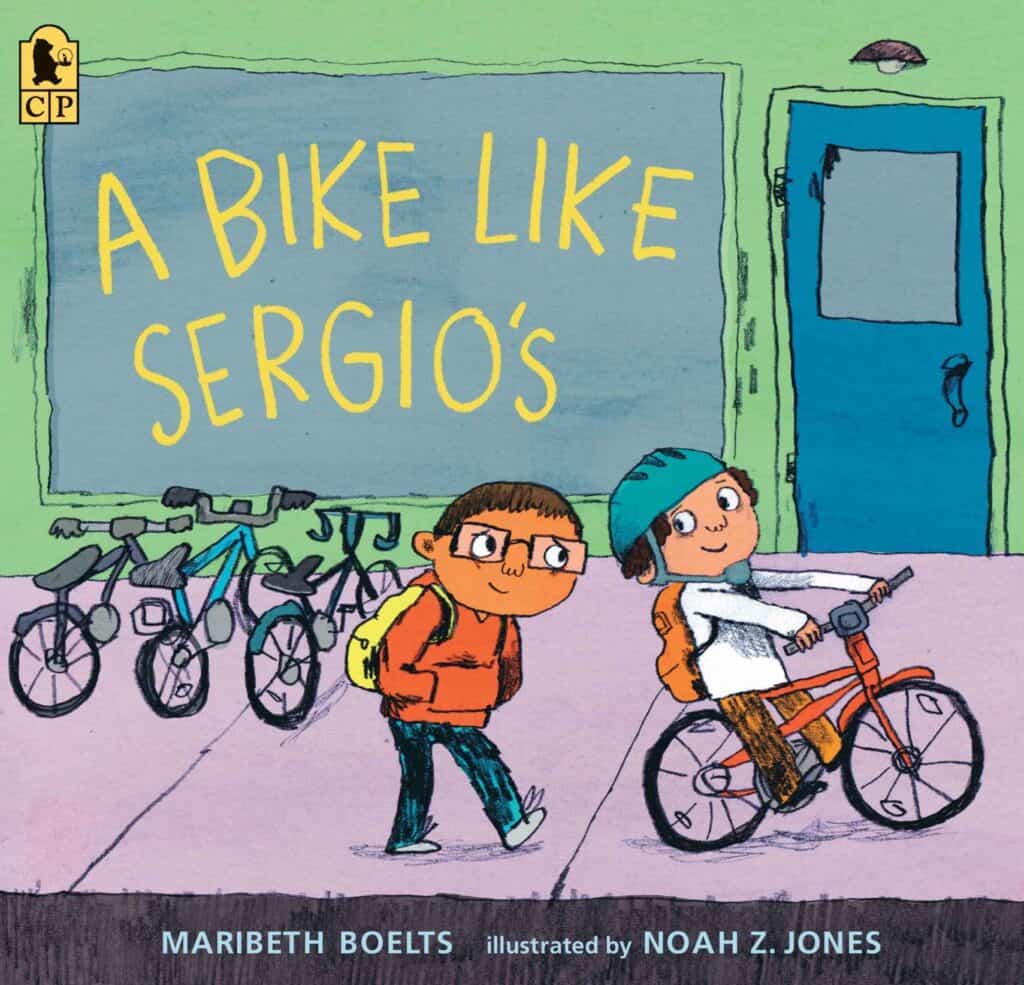 An image of the cover of A Bike Like Sergio's, which is a great picture book for 5th graders.