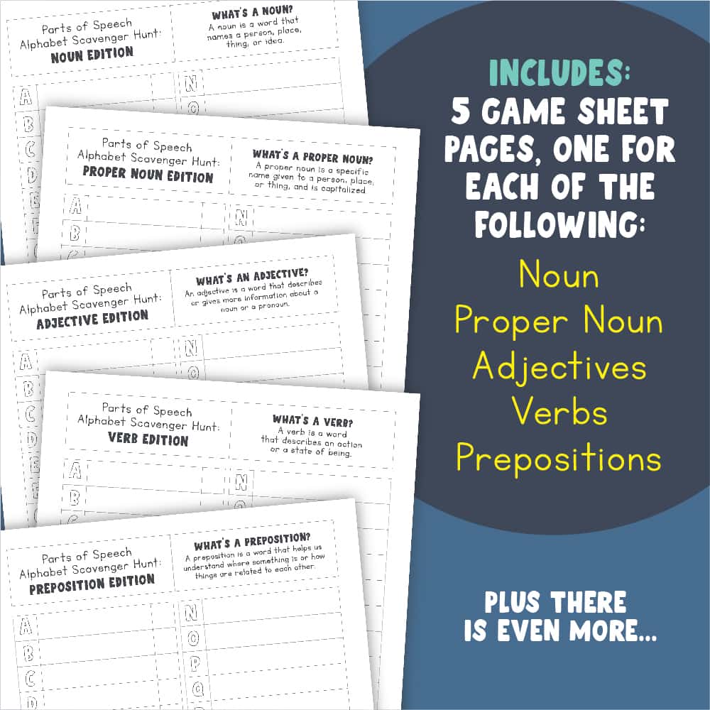 An advertisement showcasing our parts of speech scavenger hunt product.