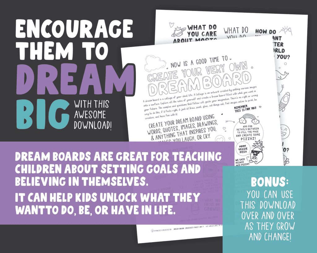 An image highlighting our Printable Dream Board Activity for Kids  product, which tops the list of summer reading activities elementary kids love.