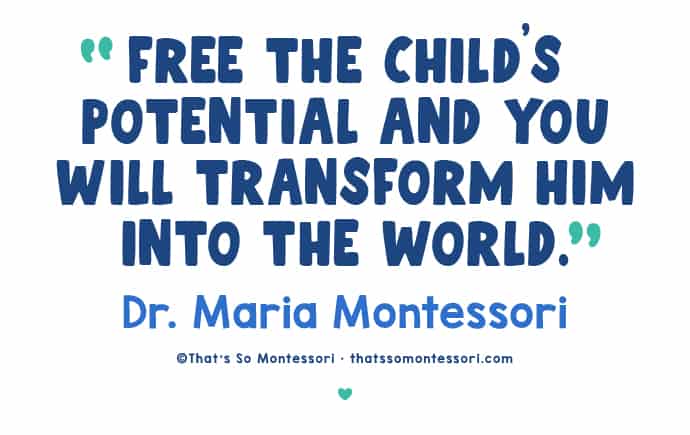 A Montessori quote that reads, "Free the child's potential and you will transform him into the world."