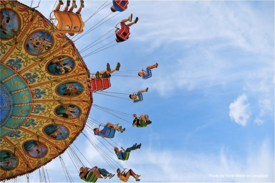 An image of the swings ride at an amusement park. This could be on a child's list of 'Fun Things to do With Friends'.