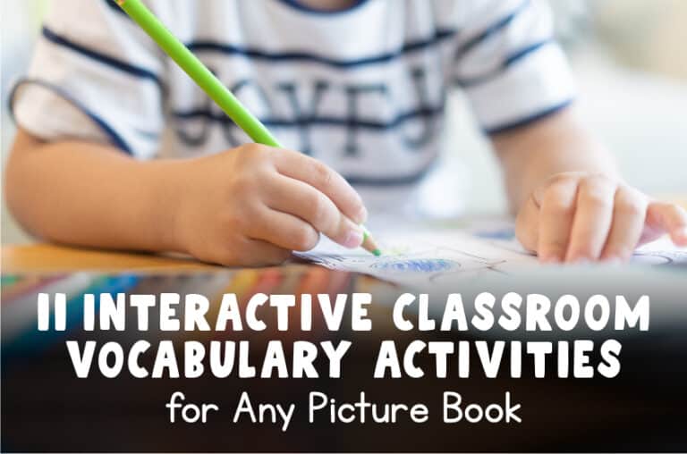 You students hand holding a coloring pencil working on their classroom vocabulary activities
