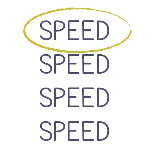 This rebus puzzle shows the word 'SPEED' written vertically four times with the top word circled in yellow.
