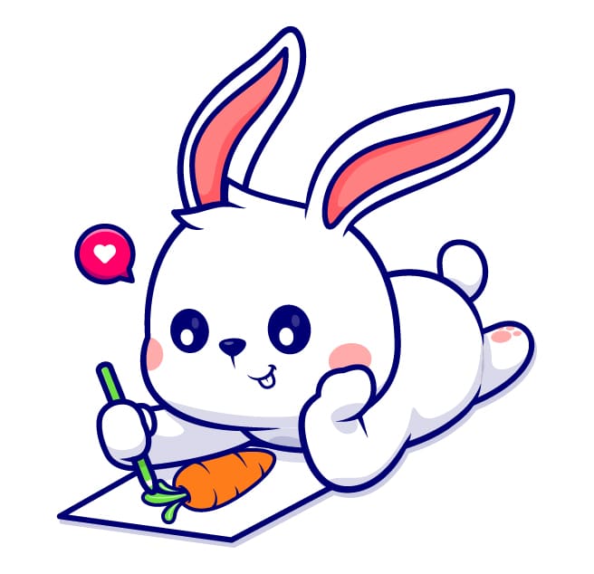 A digital image of a rabbit drawing a carrot. Perhaps they are making their very own rebus puzzle.