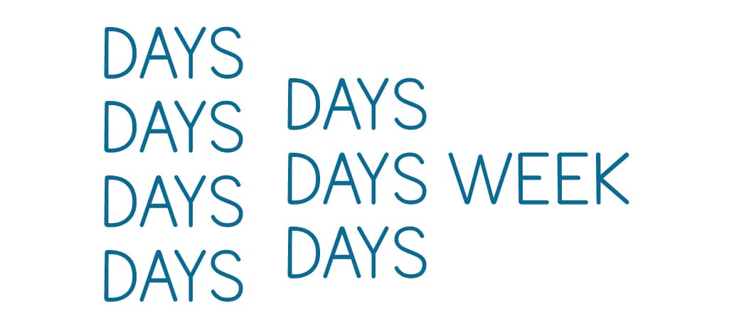 A rebus puzzle for kids that shows the word 'DAYS' seven times and the word 'WEEK' one time. 