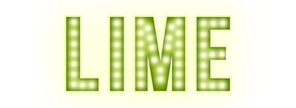 This rebus puzzle for kids features the word 'LIME' written in bright green and what looks like yellow lights on each letter. 