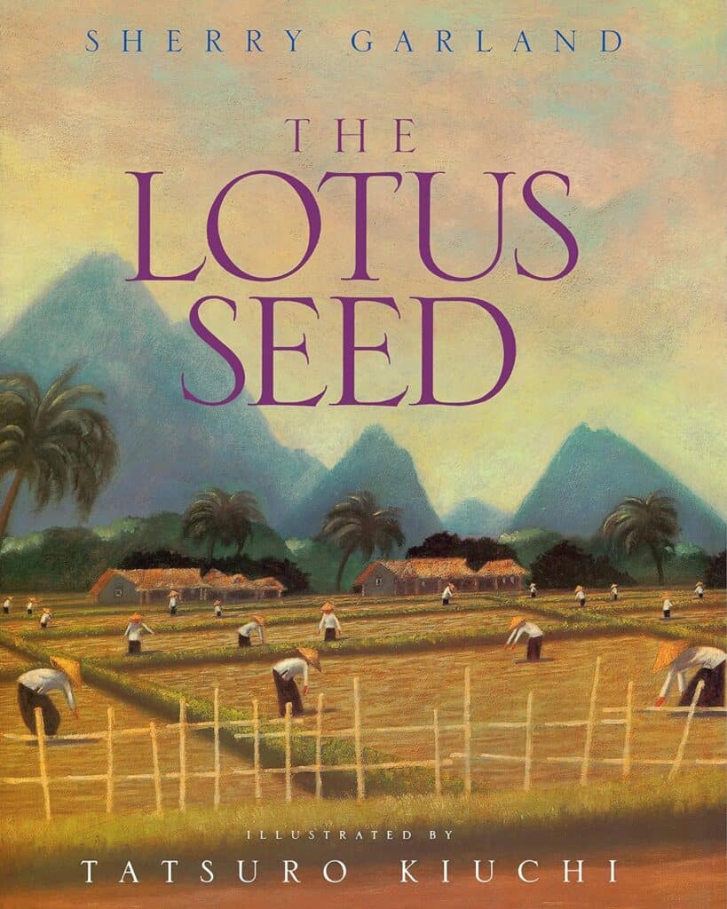 The cover of The Lotus Seed, and excellent picture book with rich vocabulary.