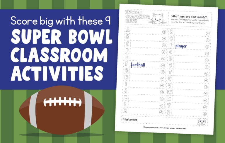 The title for this blog features a football and an example of our indoor scavenger hunt game.
