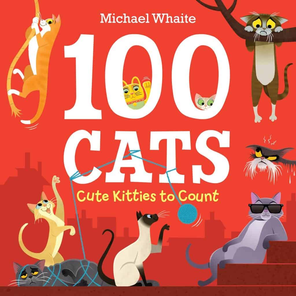 A picture of the cover of '100 Cats' which is one of the great cat books for kids.
