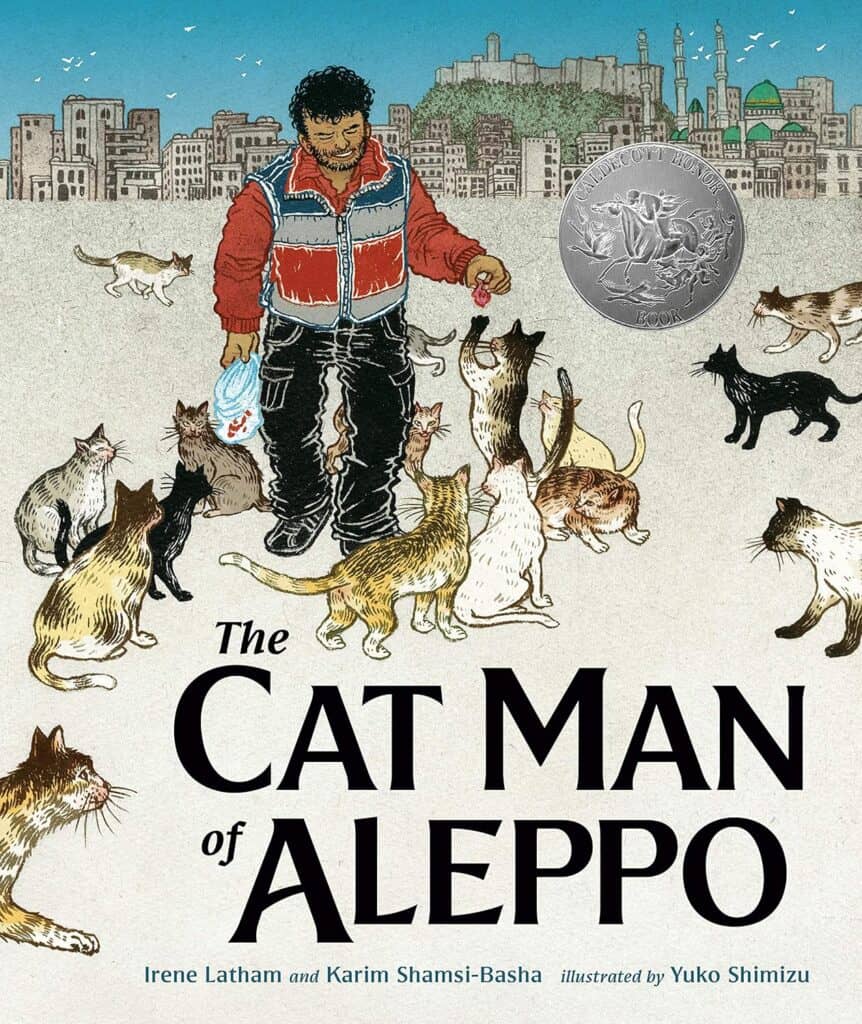 A picture of the cover of 'The Cat Man Aleppo' which is one of the great cat books for kids.