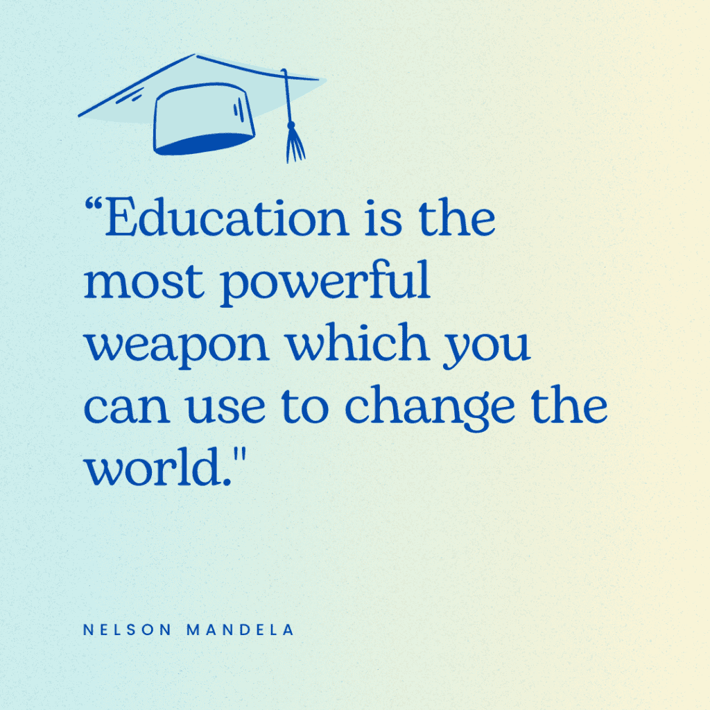 An excellent graduation quote that says, "Education is the most powerful weapon which you can use to change the world."