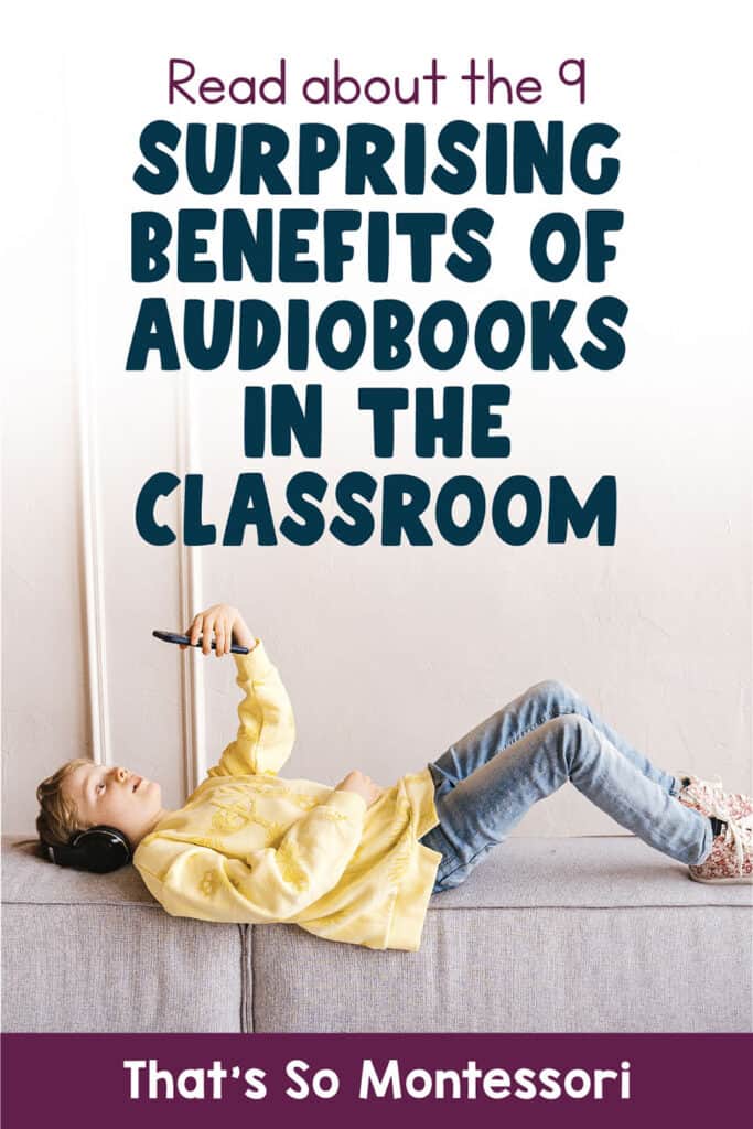 A Pinterest post highlighting our blog post all about the benefits of audiobooks in the classroom.