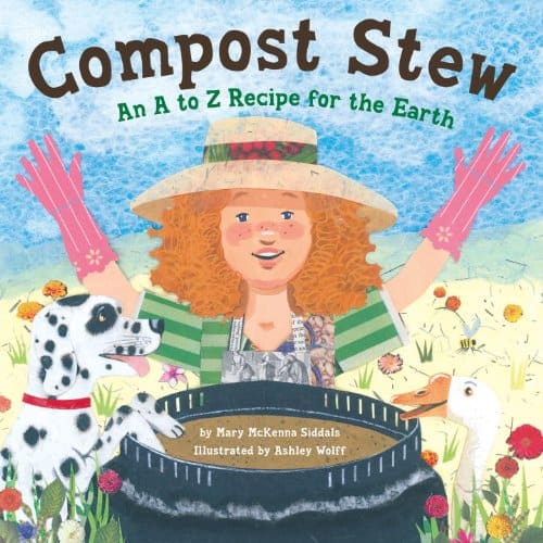 The book cover of Compost Stew, one of the more popular earth day books for kids.