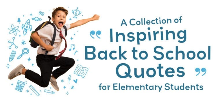 A happy boy jumping at the title of the blog 'Inspiring Back to School Quotes'