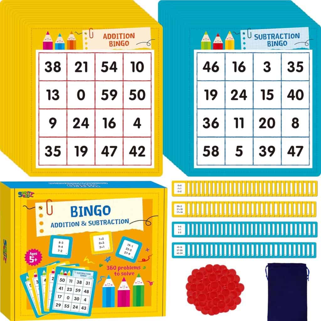 Math BINGO is a great game for kids to solidify their addition and subtraction skills in a fun way.