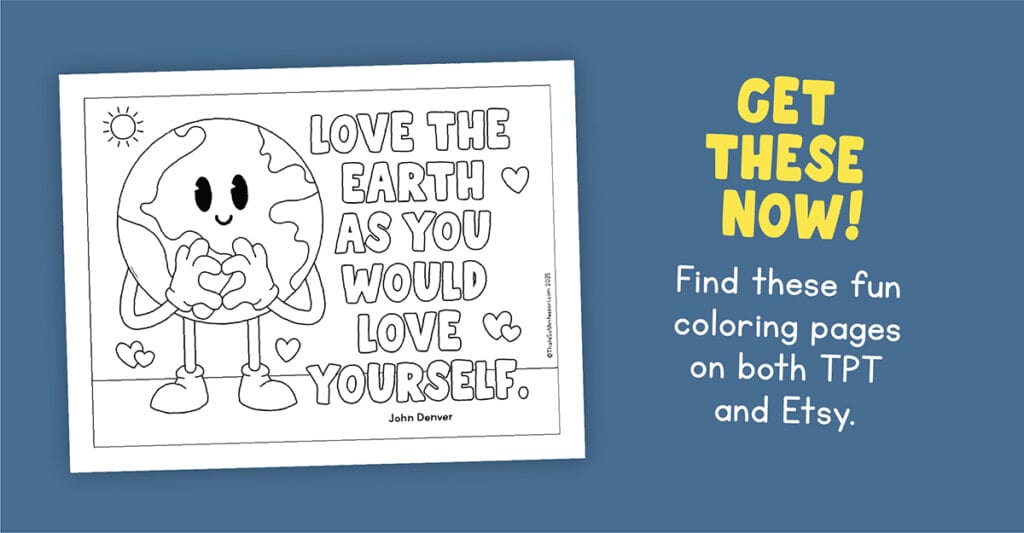 A promo for our coloring pages for earth day showcasing one of the coloring pages with a cute globe illustration.