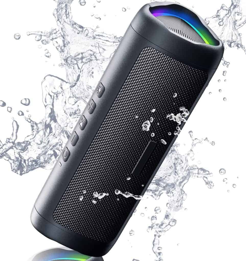 A cylindrical looking black portable speaker.