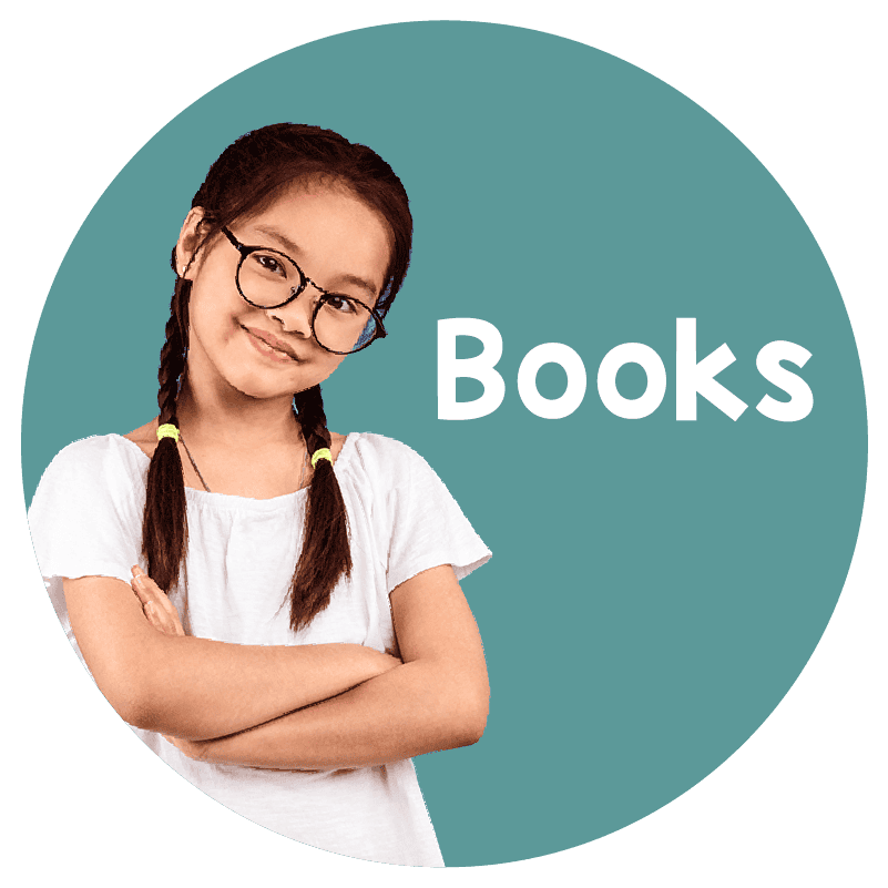An image of an 8 year old girl wearing glasses with her arms crossed. When you click here you go to the That's So Montessori books section.