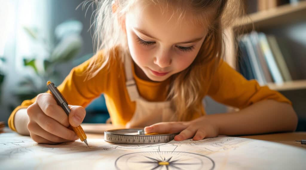 A young girl drawing.