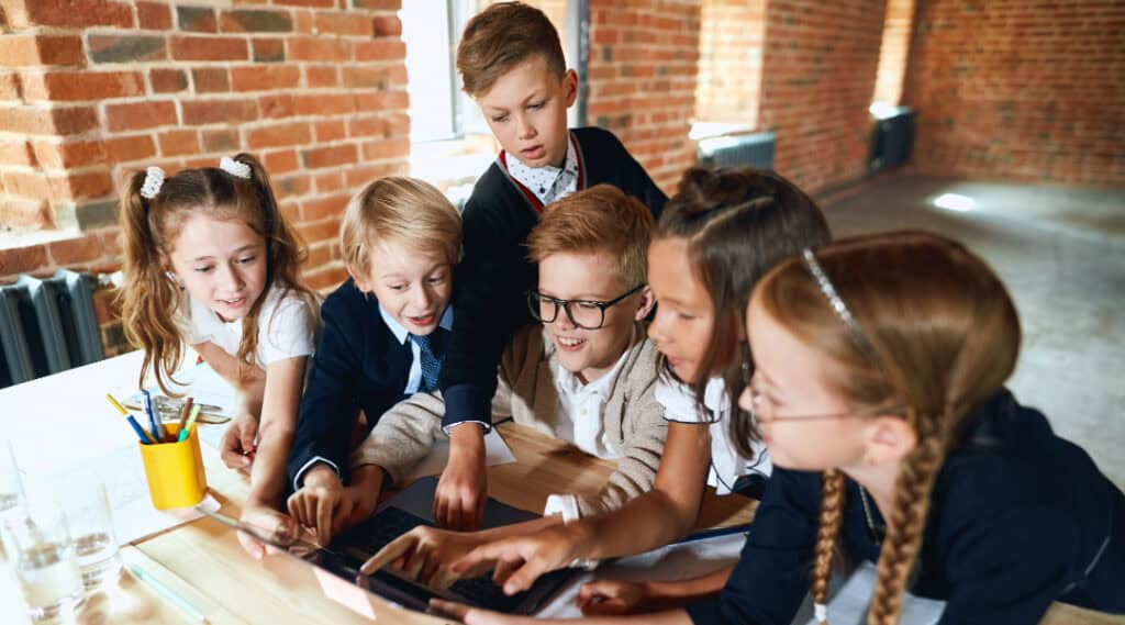 A group of kids working together to start a mini-business.