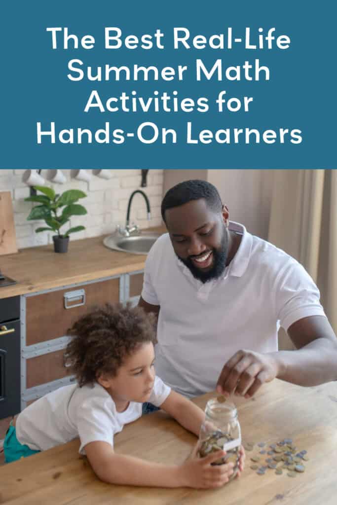 A father and daughter count coins together. This is one of my favorite summer math activities for kids.