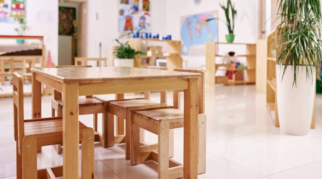 A picture of a Montessori classroom ready for the first day of school.