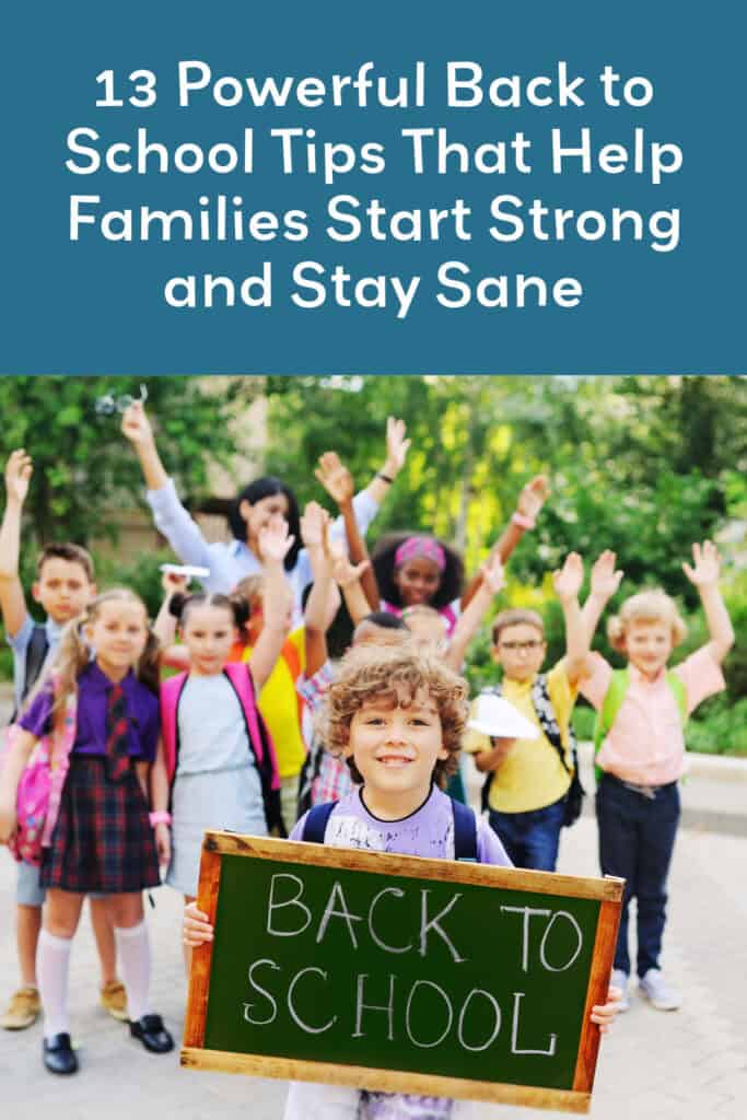 A promo piece for this blog with a young boy holding a back to school sign with his classmates and teachers excited behind him.