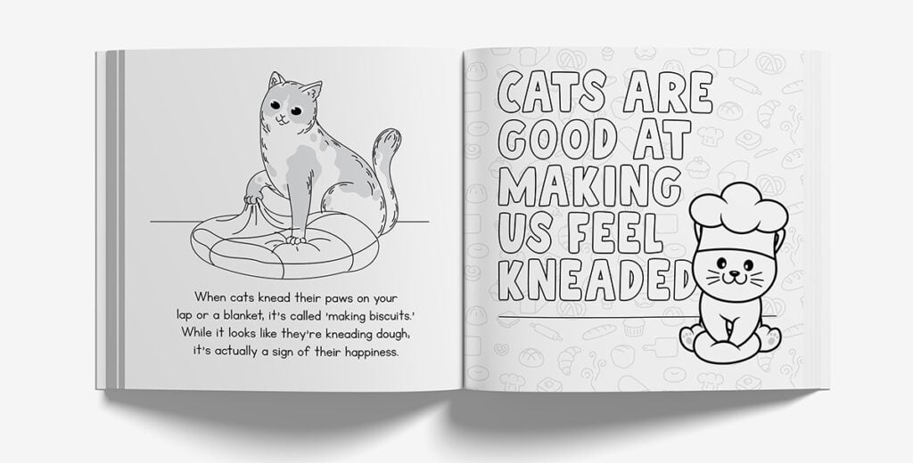 A super cute spread from The Best Ever Cat Facts Coloring Book.