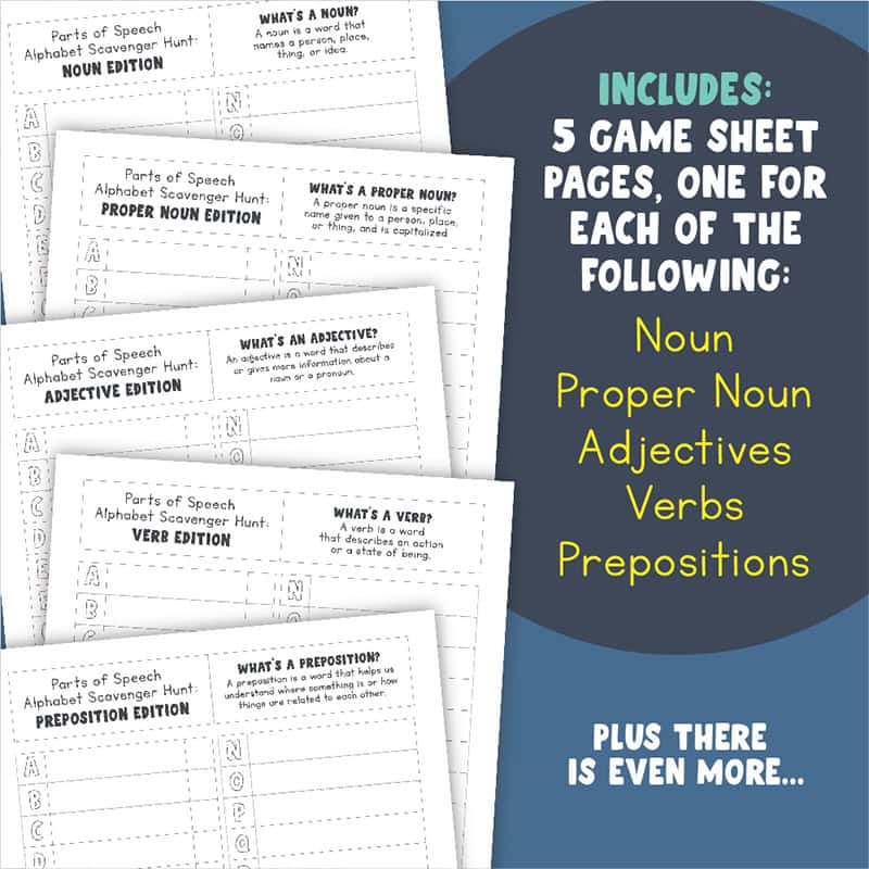 Our parts of speech scavenger hunt product.