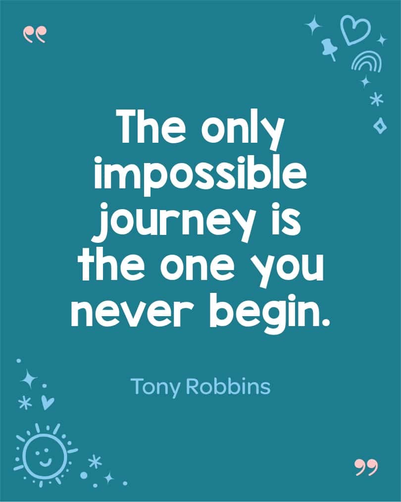 Tony Robbins quote encouraging kids to take action and make progress.