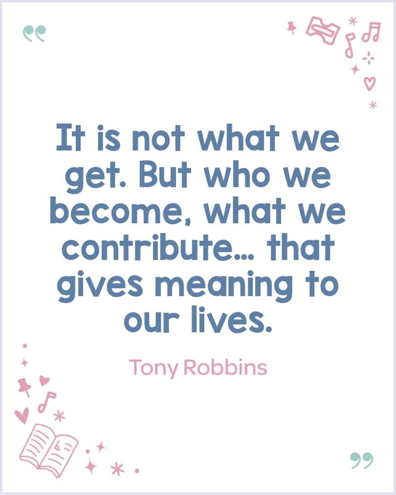 Empowering Tony Robbins message for children about taking action and growing.