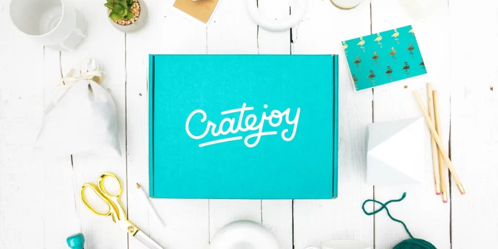 A picture of a tiffany blue box with the word Cratejoy. This is a great place to find subscription boxes for kids.