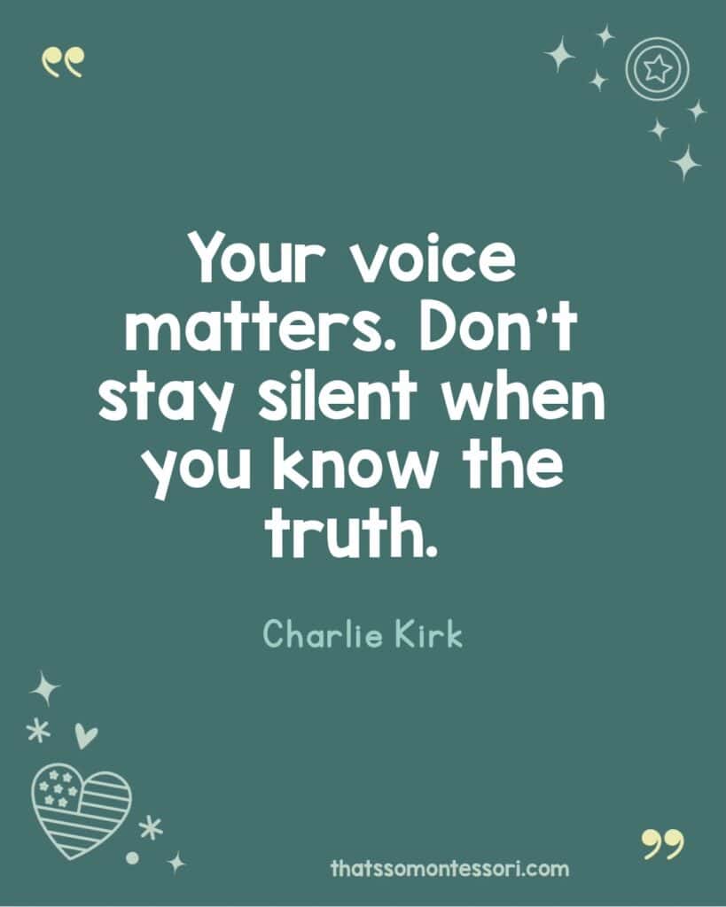 Bright and engaging Charlie Kirk quotes poster for kids to explore character and decision-making.