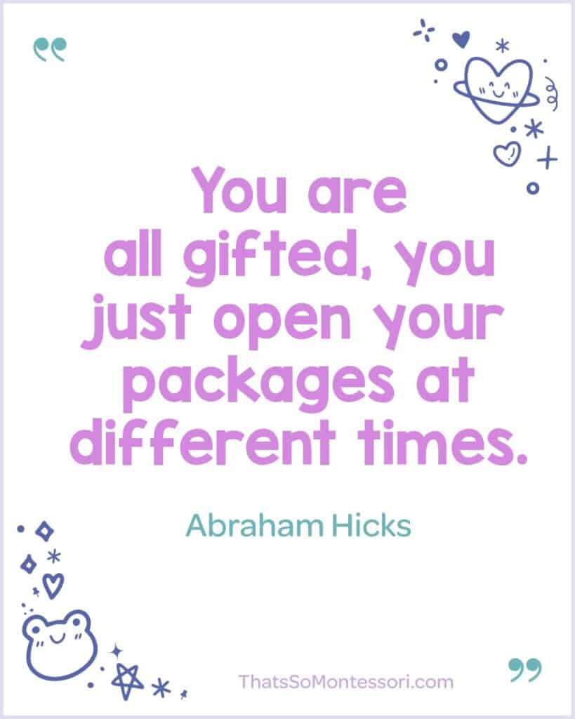 Bright, cheerful quote image with an Abraham Hicks message helping kids believe in themselves.