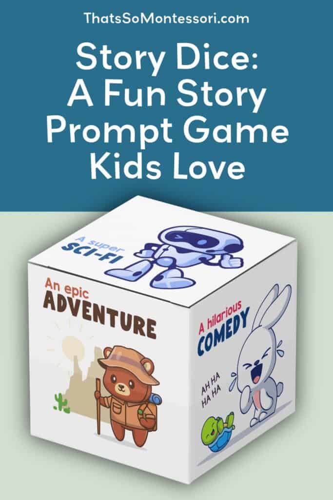 An image of one of our story prompt dice as a promo for Pinterest.