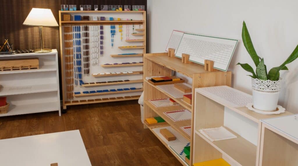 A picture of a Montessori elementary classroom.